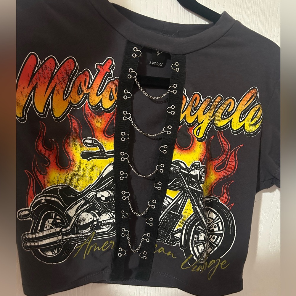 Womens Motorcycle Graphic Tee - Gray